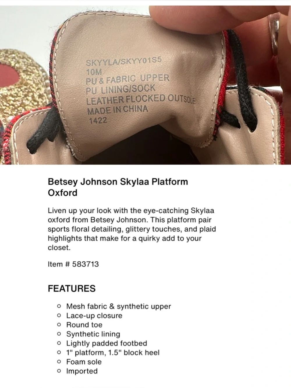 Betsy Johnson Skyyla Lace Up Plarform Oxfords Size 10 Shoes Unique Sparkly Plaid - Picture 15 of 16